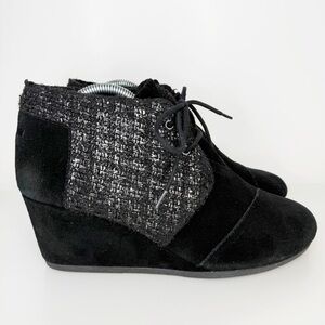 Toms Black Suede Leather & Boucle Kala Desert Wedge Ankle Boot Women’s 11